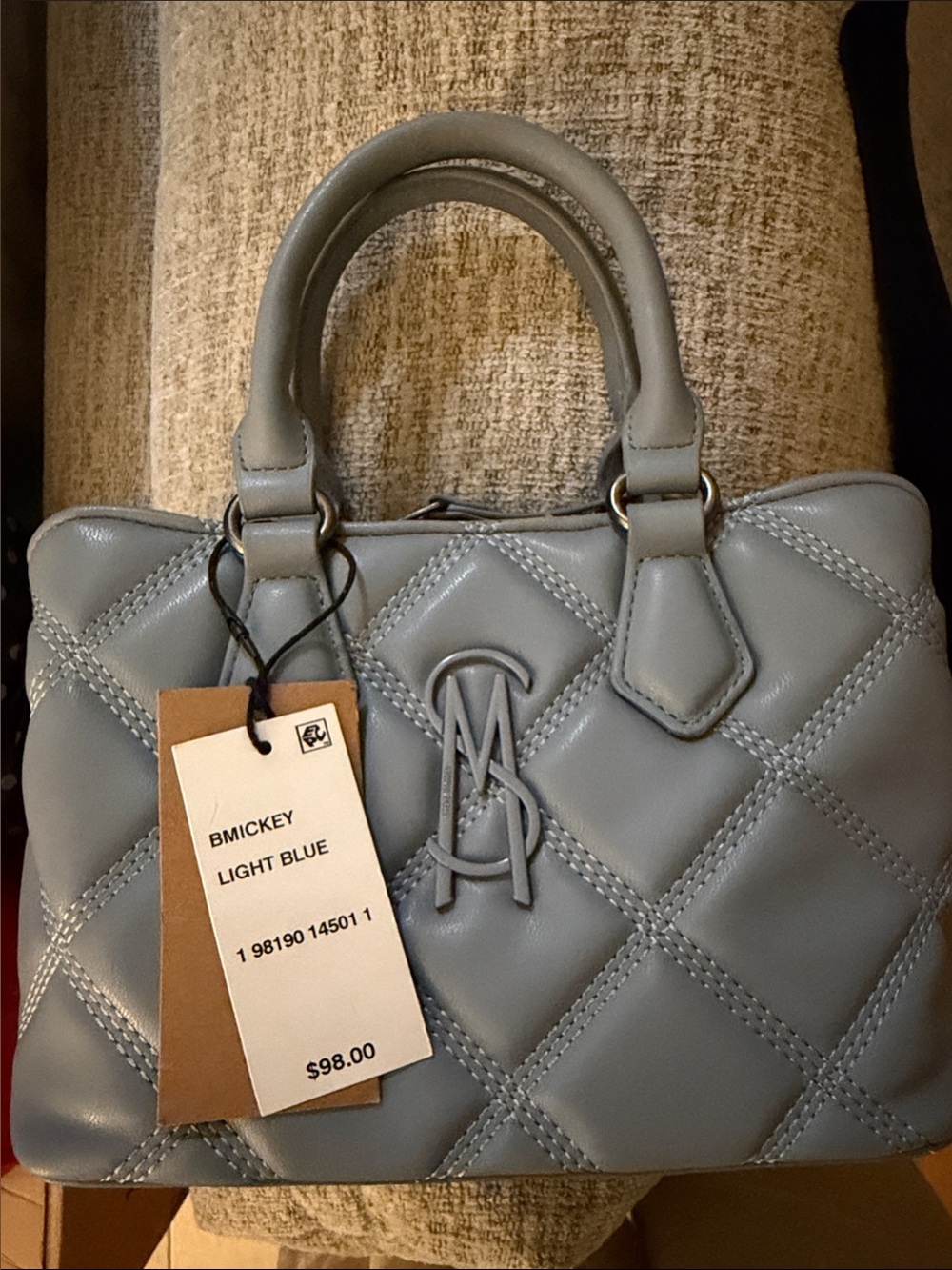 Steve Madden brand new Light Blue Quilted Top-Handle Women’s Bag